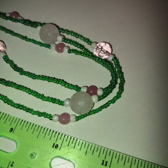 Pink Quartz Beads Green and Pink Necklace Beaded Long wrap 1, 2, 3, 4 layers - Picture 5 of 8